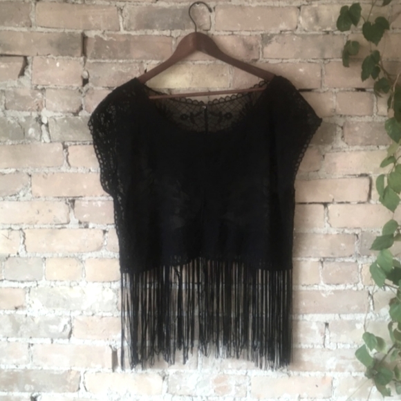 Black Fringe Sheer Top - Picture 1 of 5